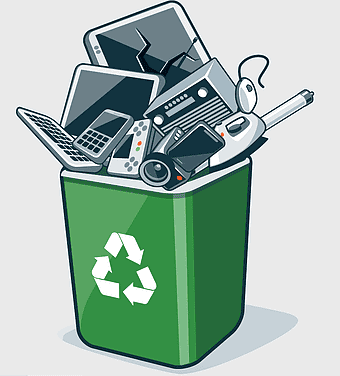 computer recycling bin, electronic waste disposal, green technology recycling, cathode ray tube recycling, sustainable waste management, eco-friendly electronics disposal, responsible tech recycling