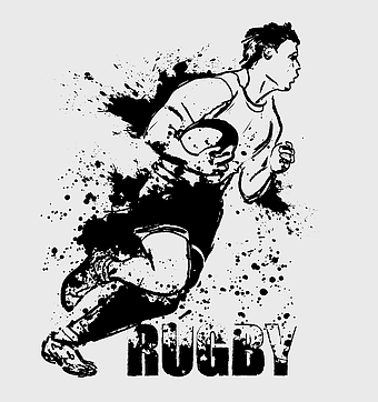 rugby union sport, rugby player silhouette, black and white rugby art, south african rugby design, rugby action illustration, sports graphic design, competitive rugby