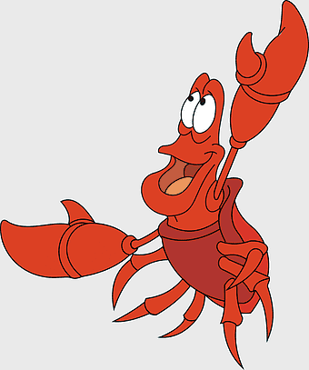 Sebastian crab character, Little Mermaid animated film, cartoon seafood illustration, red crustacean art, underwater fantasy creature, marine life animation, vibrant ocean character