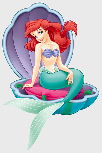 Disney Princess Ariel, Little Mermaid character, Ariel mermaid tail, cartoon mermaid, underwater fantasy art, seashell throne, mythical sea creature