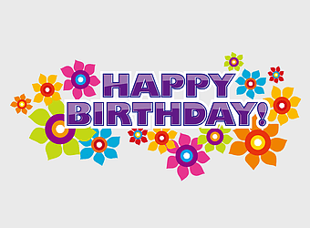 happy birthday card, birthday invitation banner, cartoon birthday flowers, happy birthday poster, festive floral design, celebratory text art, party decoration elements