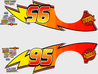 Lightning McQueen decals, mcqueen 95 logo, Pixar Cars wall sticker, Dinoco branding, car racing decals, animated vehicle graphics, lightning number 95 design