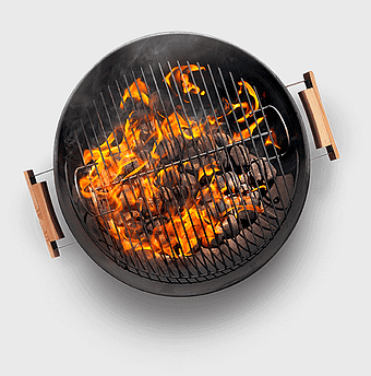 round black charcoal grill, Barbecue Ingozi Management, nonveg Food grilling, cookware And Bakeware, outdoor cooking equipment, flame-filled grill scene, culinary training tools