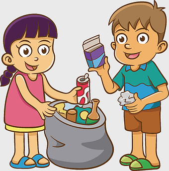 child recycling illustration, kids waste sorting activity, boy and girl holding garbage bag, plastic bottle collection, eco-friendly kids activities, sustainable waste management, cartoon children environmental care