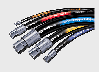 Gates Corporation hydraulic hoses, MegaSpiral hose coupling, industrial piping fittings, fluid power tools, high-pressure hose assembly, mechanical hardware components, engineering equipment supplies