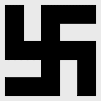 Buddhist swastika symbol, square symmetry design, black and white emblem, monochrome religious logo, sacred geometry icon, spiritual iconography art, cultural symbol history
