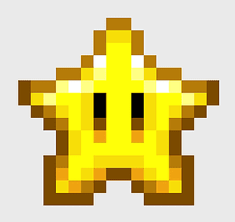 pixelated yellow star, Minecraft Super Mario Bros. Pixel art, Mario Series gaming art, Minecraft Forge pixel design, retro video game symbols, pixelated star icon, pixel art symmetry design