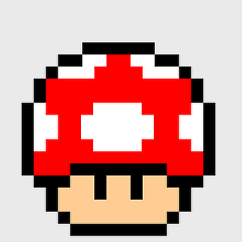 pixel art mushroom, retro gaming sprite, super mario bros pixel, pixelated red mushroom, classic video game art, 8-bit mushroom character, vintage game iconography