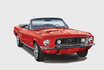 red first generation ford mustang, classic muscle car illustration, convertible sports vehicle, ford motor company автомобили, vintage car design, american automobile icon, retro automotive culture