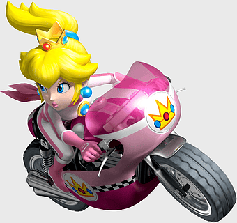 Princess Peach motorbike illustration, Mario Kart Wii character, Super Mario Bros vehicle, Mario Kart action figure, gaming princess, cartoon princess ride, video game character art