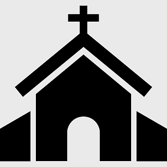 Christian Church, church building, monochrome logo, prayer chapel, religious architecture, spiritual iconography, sacred structure