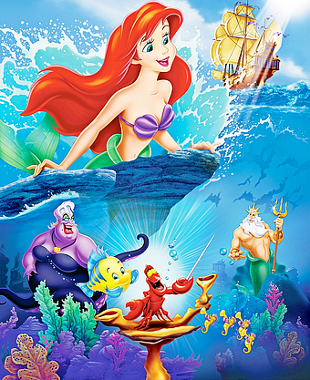 Ariel and Friends Poster, Little Mermaid Scene, Disney Princess Movie Artwork, Ursula Villain Image, Underwater Fantasy Illustration, Animation Classic Poster, Mermaid World Characters