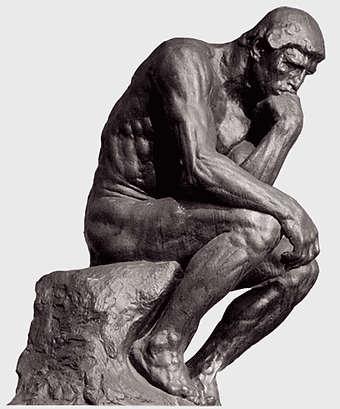 The Thinker statue, bronze sculpture, thinking man, Auguste Rodin, contemplative pose, artistic masterpiece, outdoor monument
