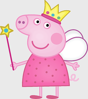 Princess Peppa Pig, Daddy Pig cartoon, children's TV series Peppa Pig, pink pig princess, fairy tale character, magical wand, royal crown illustration