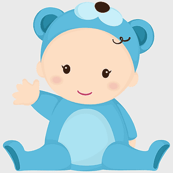 baby in blue bear pajamas, cartoon baby character, turquoise baby outfit, baby shower illustration, cute infant art, playful toddler image, whimsical child design