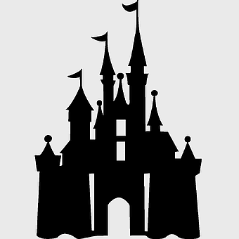 Minnie Mouse Magic Kingdom, Mickey Mouse Cinderella Castle, Orlando Magic Kingdom silhouette, Disney Princess castle, Disney World monochrome art, fairy tale castle logo, iconic Disney landmark