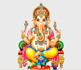 Lord Ganesha statue, Ganesh Chaturthi art, Hinduism deity, Shiva Parvati family, divine elephant god, spiritual iconography, colorful religious figure
