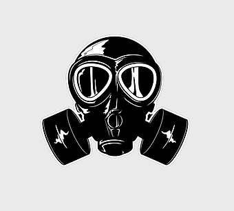 gas mask illustration, cartoon gas mask, black and white gas mask, personal protective equipment mask, protective headgear design, safety mask art, industrial safety gear