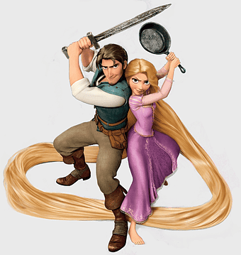 Rapunzel and Flynn Rider illustration, Tangled Disney Princess characters, cartoon performing arts, tangled series characters, animated adventure duo, fantasy hero and heroine, fairy tale action scene