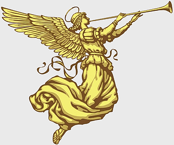 Angel Trumpet, gold angel, mythical trumpeter, supernatural creature, divine music, celestial being, golden wings
