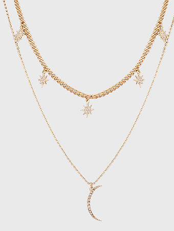 gold charm necklace, rhinestone pendant jewelry, fashion accessories, imitation gemstone earrings, star-shaped jewelry, crescent moon pendant, elegant costume jewelry