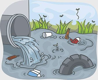 sewage pollution cartoon, water contamination illustration, polluting waste disposal, who contaminated water, environmental hazard depiction, pollution impact on nature, cartoon environmental issue illustration