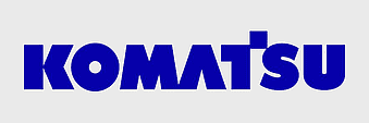 Komatsu logo, heavy machinery brand, electric blue text, forklift business, industrial equipment manufacturer, corporate identity design, construction industry logo