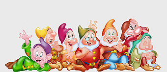 Snow White and the Seven Dwarfs, Disney Princess figurine, Magic Mirror cartoon, Snow White toy, classic fairy tale characters, animated dwarf group, enchanted forest scene