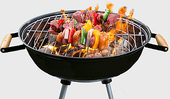 meat kebab on kettle grill, barbecue grill cooking, skewer grilled food, regional barbecue variations, outdoor grilling recipes, charcoal fire cooking, summer barbecue dishes