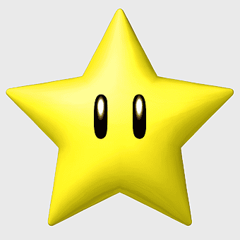 Super Mario star character, New Super Mario Bros star, yellow gaming star, Super Mario Bros symbol, star emoticon, video game icon, star power-up