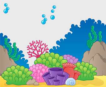 multicolored coral reefs illustration, cartoon sea creatures, underwater shading art, marine biome ecosystem, vibrant ocean scenery, aquatic life drawing, fantasy sea world illustration