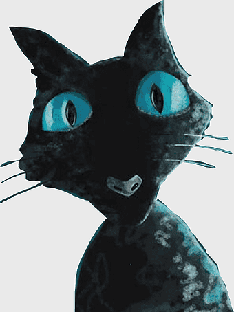 Coraline Cat Other Mother, black cat animation, Neil Gaiman dark fantasy, stop motion thriller, underwater cat illustration, fantasy feline art, eerie cat design
